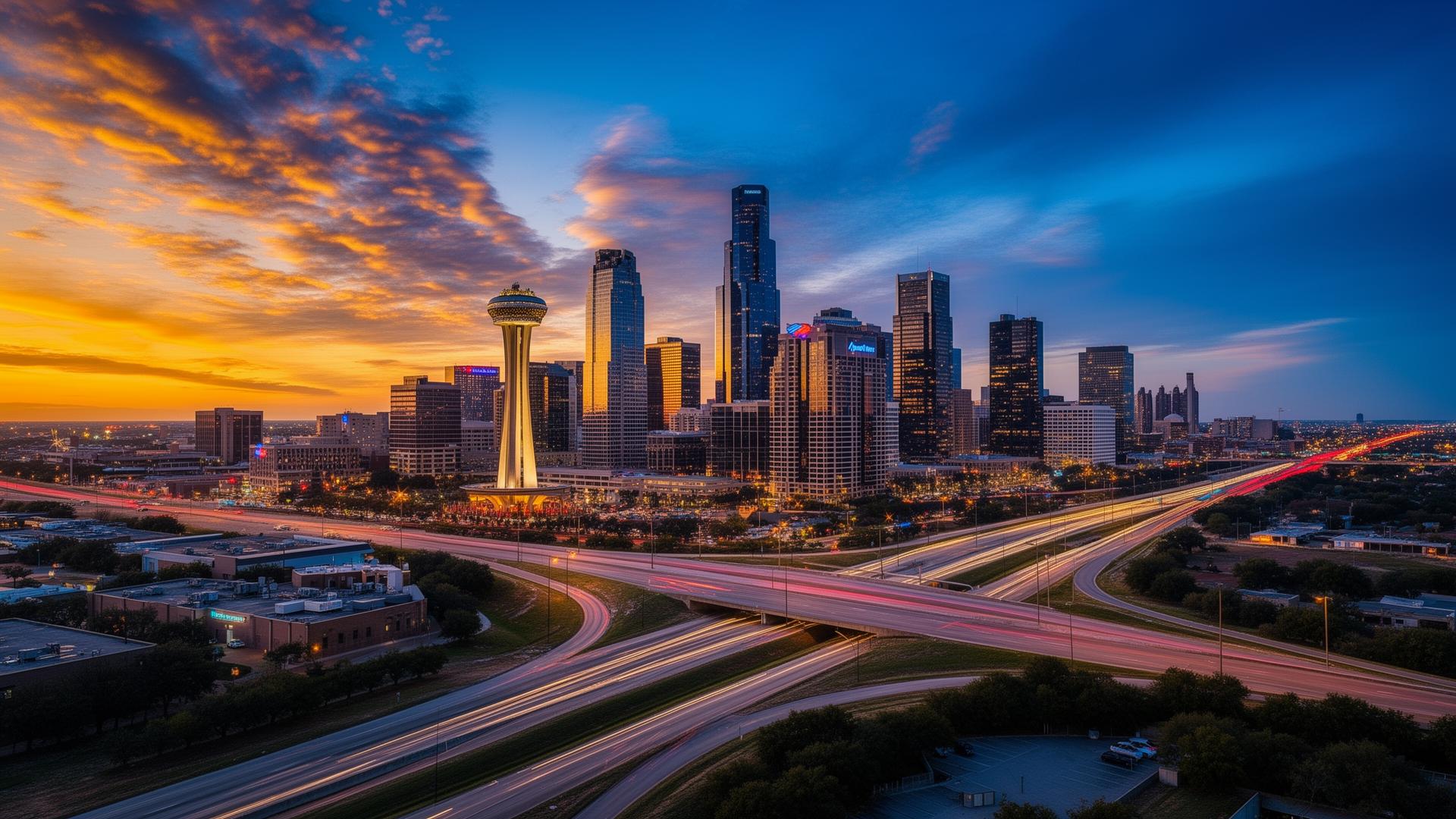 Dallas–Fort Worth skyline at sunset